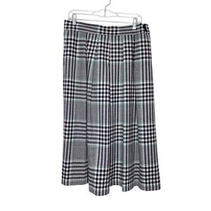 EVAN PICONE Vintage Plaid Flannel Pleated Midi Skirt A-Line Navy White Size 16